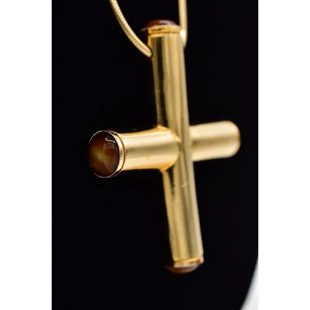 Anne Klein Accessocraft Vintage Cross Necklace Weighted Gold Chunky Signed BinBL